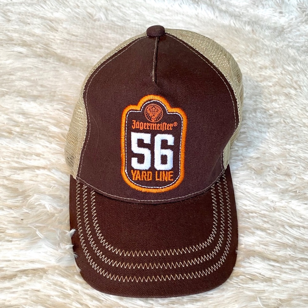 Jagermeister 56 Yard Line Trucker Hat Brown Orange Mesh Snapback Cap Mens OSFM
